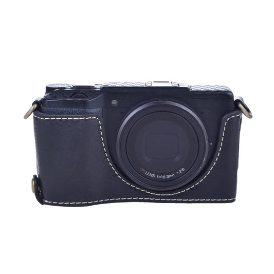 Rieibi GR II bag vintage PU leather camera case for GR II GRII GR2 DSLR camera protective cover with strap black, black, retro style