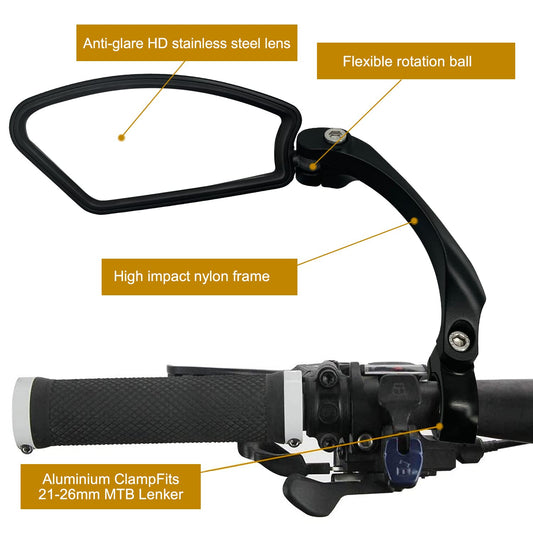 Arkham bicycle mirror rearview mirror HD stainless steel mirror Generation 2.0 One pair (2 pieces square)