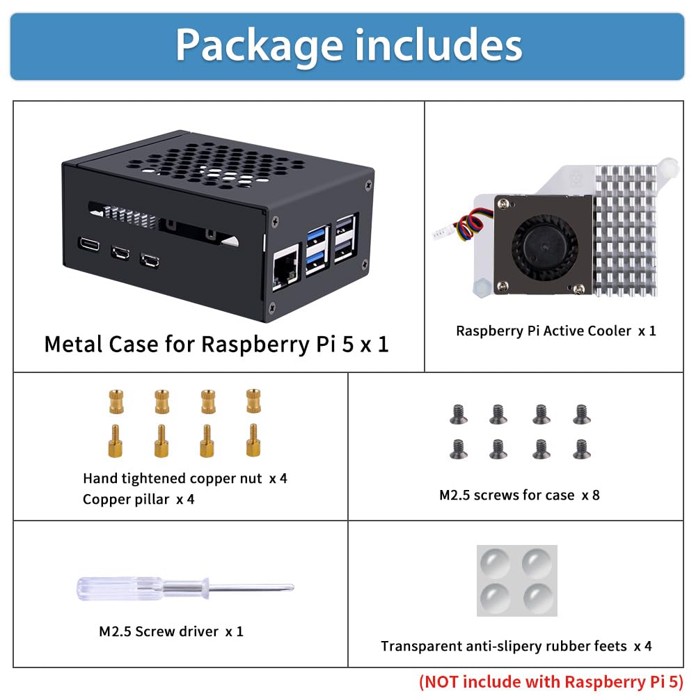 GeeekPi Raspberry Pi 5 case with Official Active Cooler, Supports PCIe M.2 NVMe SSD Shield Top X1001/X1000/N04/N05