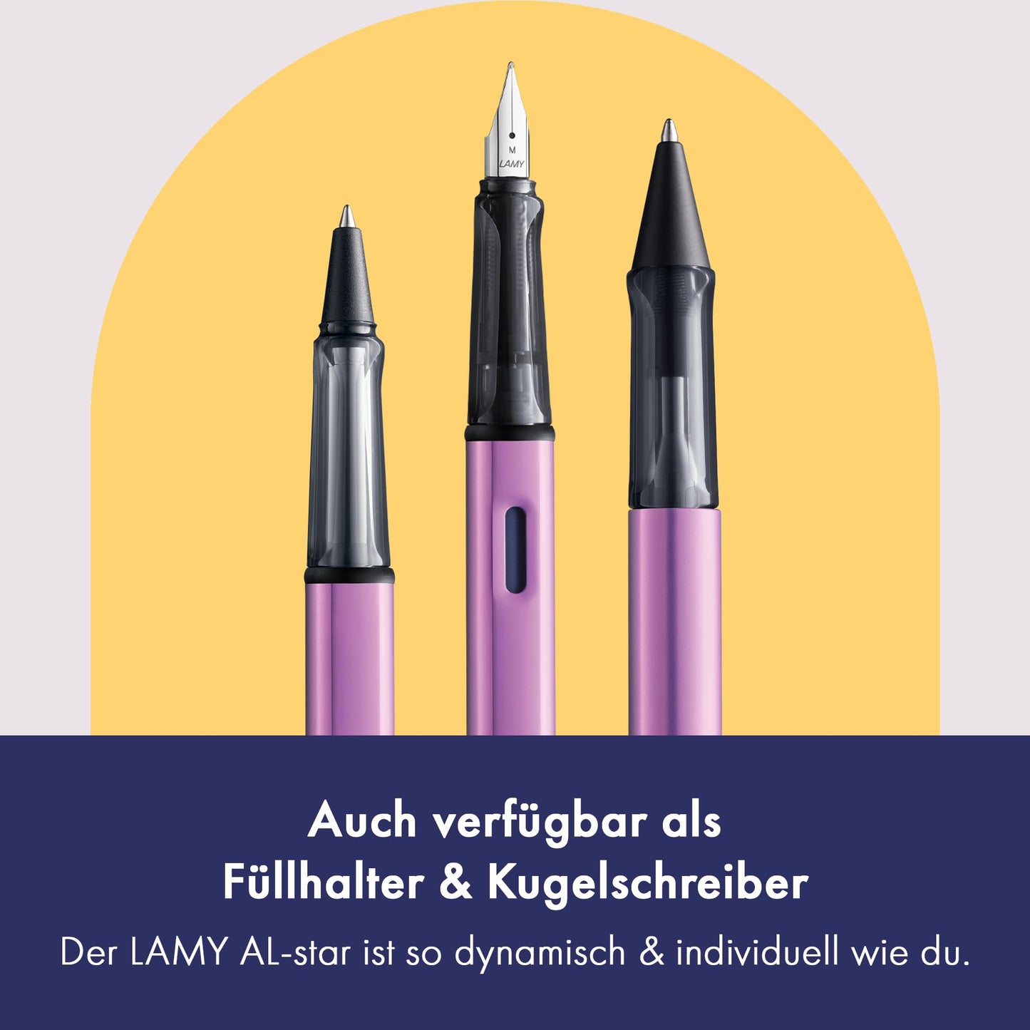 Lamy AL-star lilac Rollerball - light pen with transparent, ergonomic grip & medium nib - aluminum body - includes medium rollerball refill M 63 in black.