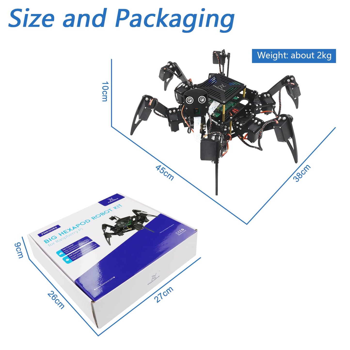 Freenove Big Hexapod Robot Kit for Raspberry Pi 5 4 B 3 B+ B A+, Walking, Self Balancing, Face Recognition, Ultrasonic Ranging, App Control, Camera, Servo (Raspberry Pi NOT Included)