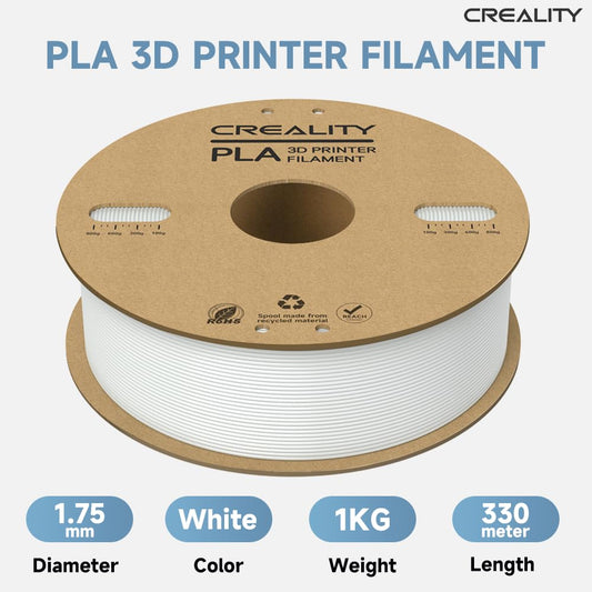 Creality Official PLA 3D Printer Filament 1.75mm, smooth printing, less tangling, with cardboard spool, dimensional accuracy +/- 0.03mm, 1kg/spool, suitable for most FDM 3D printers, white.