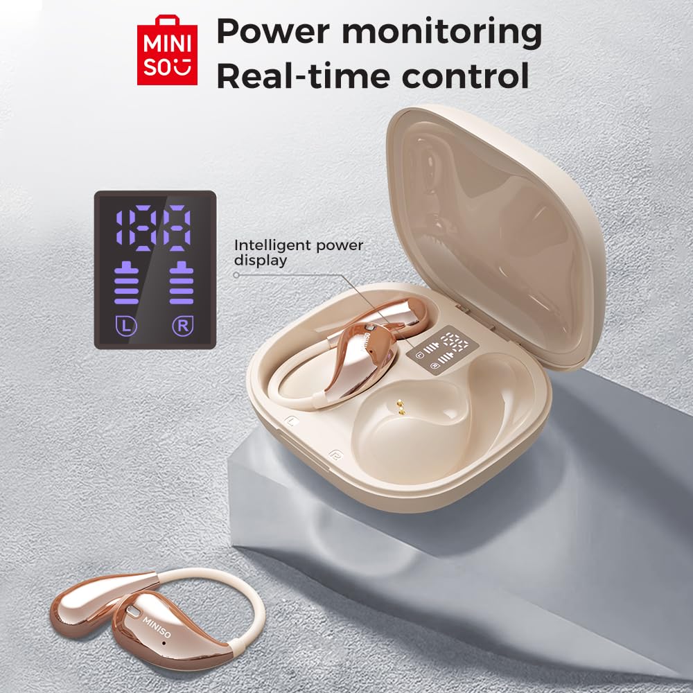 MINISO X33 AI real-time translation earphones, 135 language translator earphones, open ear design, wireless Bluetooth translation headphones with HiFi sound, 60 hours playtime, perfect for travel.