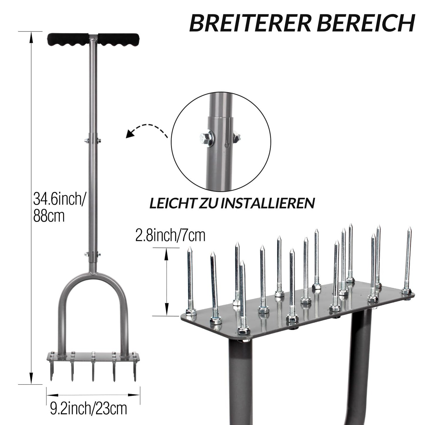 Walensee Lawn Aerator Spike Metal Manual Verticutter Soil Aeration Lawn with 15 iron spikes, Pre-assembled grass aerator tools for yard, lawn aeration, garden tool, Patented