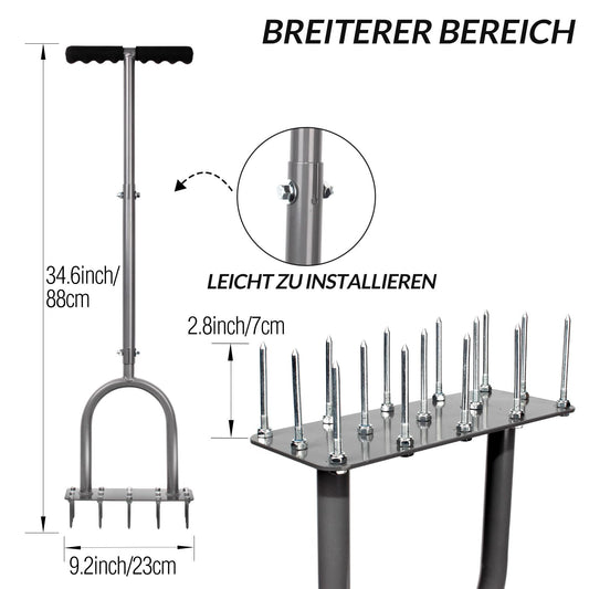 Walensee Lawn Aerator Spike Metal Manual Verticutter Soil Aeration Lawn with 15 iron spikes, Pre-assembled grass aerator tools for yard, lawn aeration, garden tool, Patented