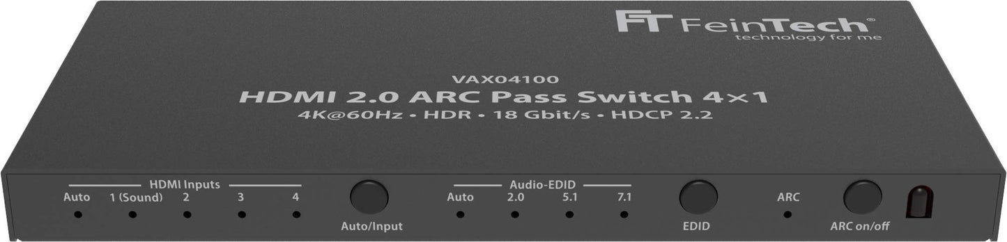 FineTech VAX04100 HDMI 2.0 ARC Pass Switch 4x1, for 3 HDMI sources, Soundbar and TV Beamer 4K@60Hz| HDR | 18Gbit/s | HDCP 2.2 Dolby Atmos