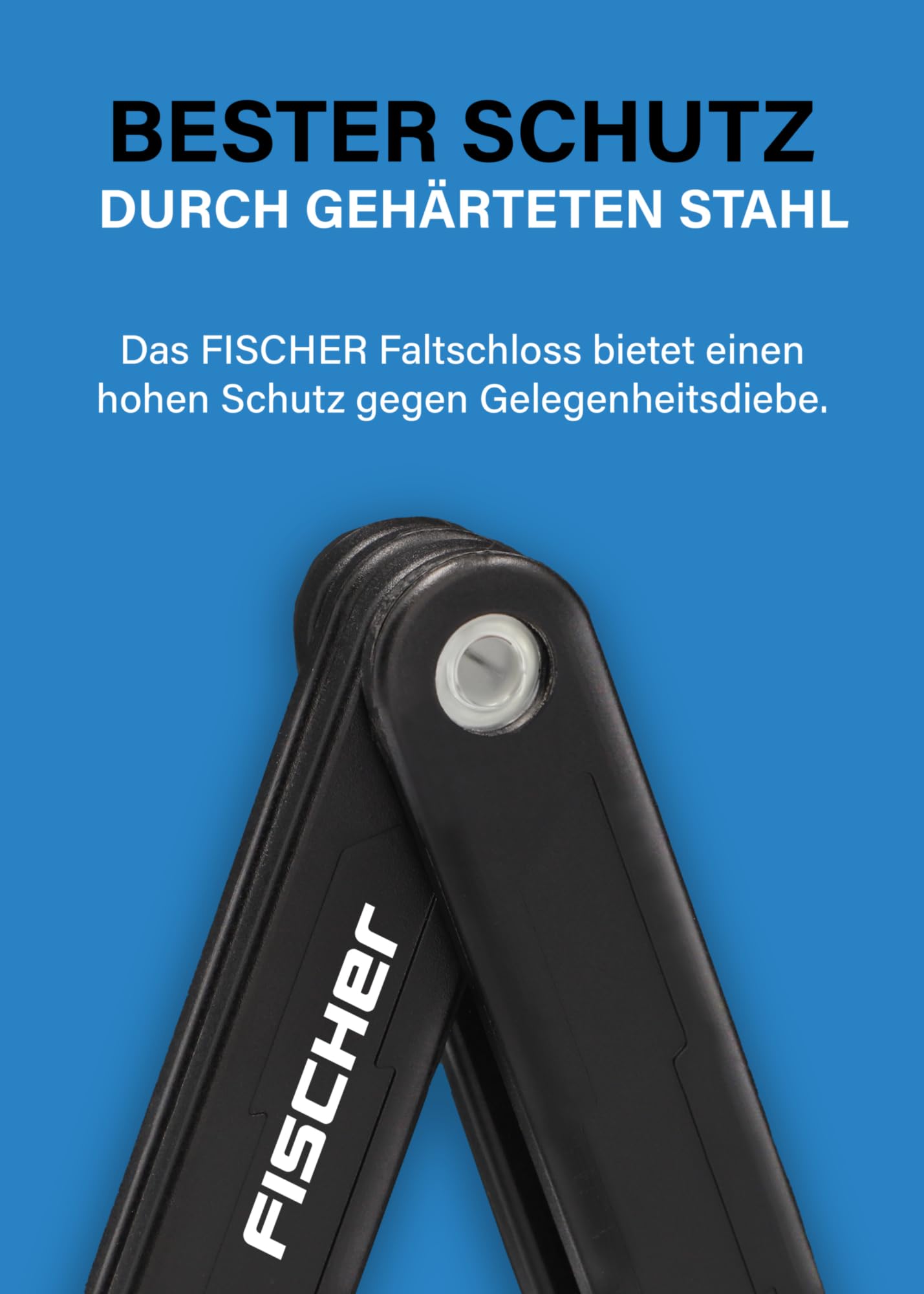 FISCHER Bike Folding Lock PROTEC PLUS FK110, high security with hardened special steel, includes holder and 3 keys, Length: 110cm, Black
