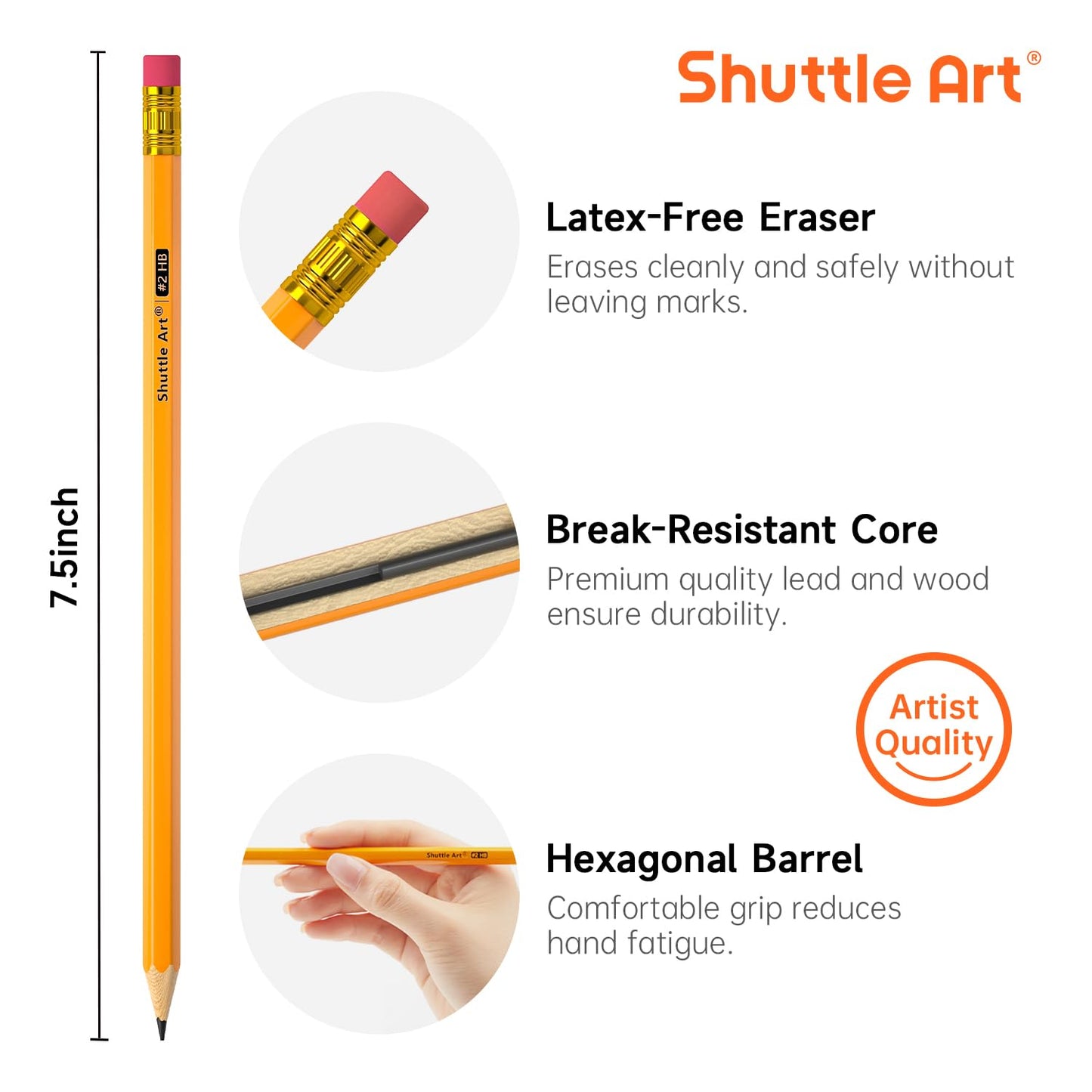 Shuttle Art HB Pencils, 180 pre-sharpened yellow pencils with eraser, graphite pencils in bulk packaging, pencil set for kids and adults for writing, drawing, and sketching.