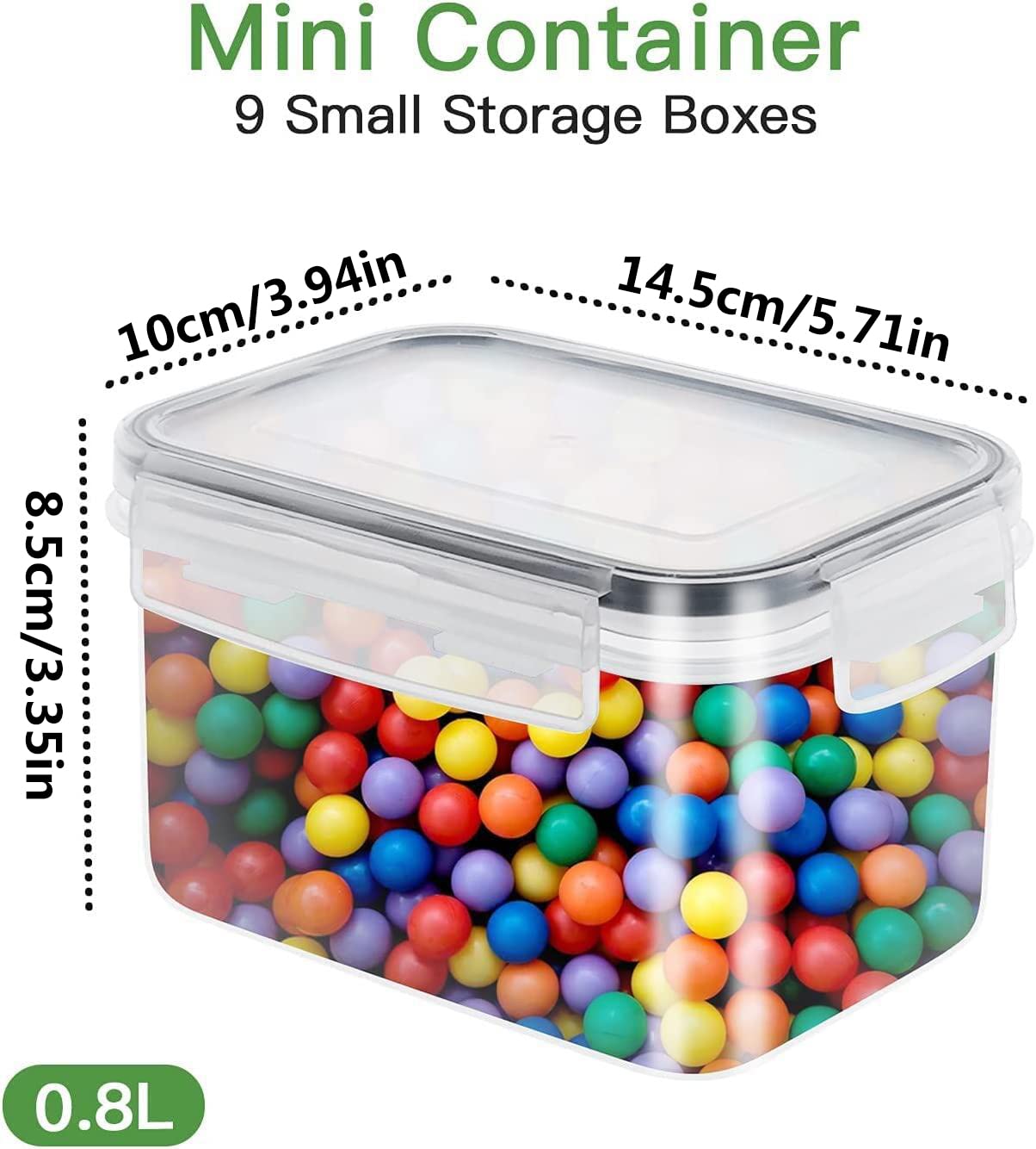 9 x 0.8 L storage box for kitchen, airtight, food safe plastic with lid for storing cereals, pasta, flour, pet food.