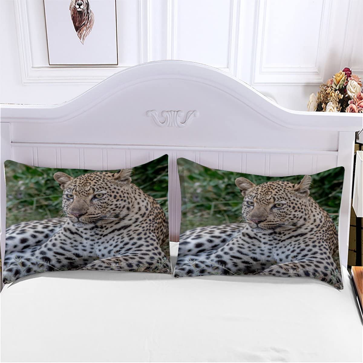 Bed Linen 135×200 3D Print 2pcs South African Cheetah Bedding Sets Soft Cozy Microfiber with Zipper Black-Beige Spots Summer Duvet Cover with 1 Pillowcase 80x80 Boys Girls