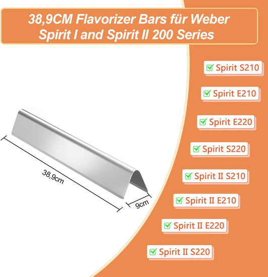 7635 stainless steel flavorizer bars for Weber Spirit I & II 200 Series, Spirit I E210/220 & II E210/S210 (with front burner knobs), 38.9CM heat plate, grill replacement flavorizer bars for Weber Spirit