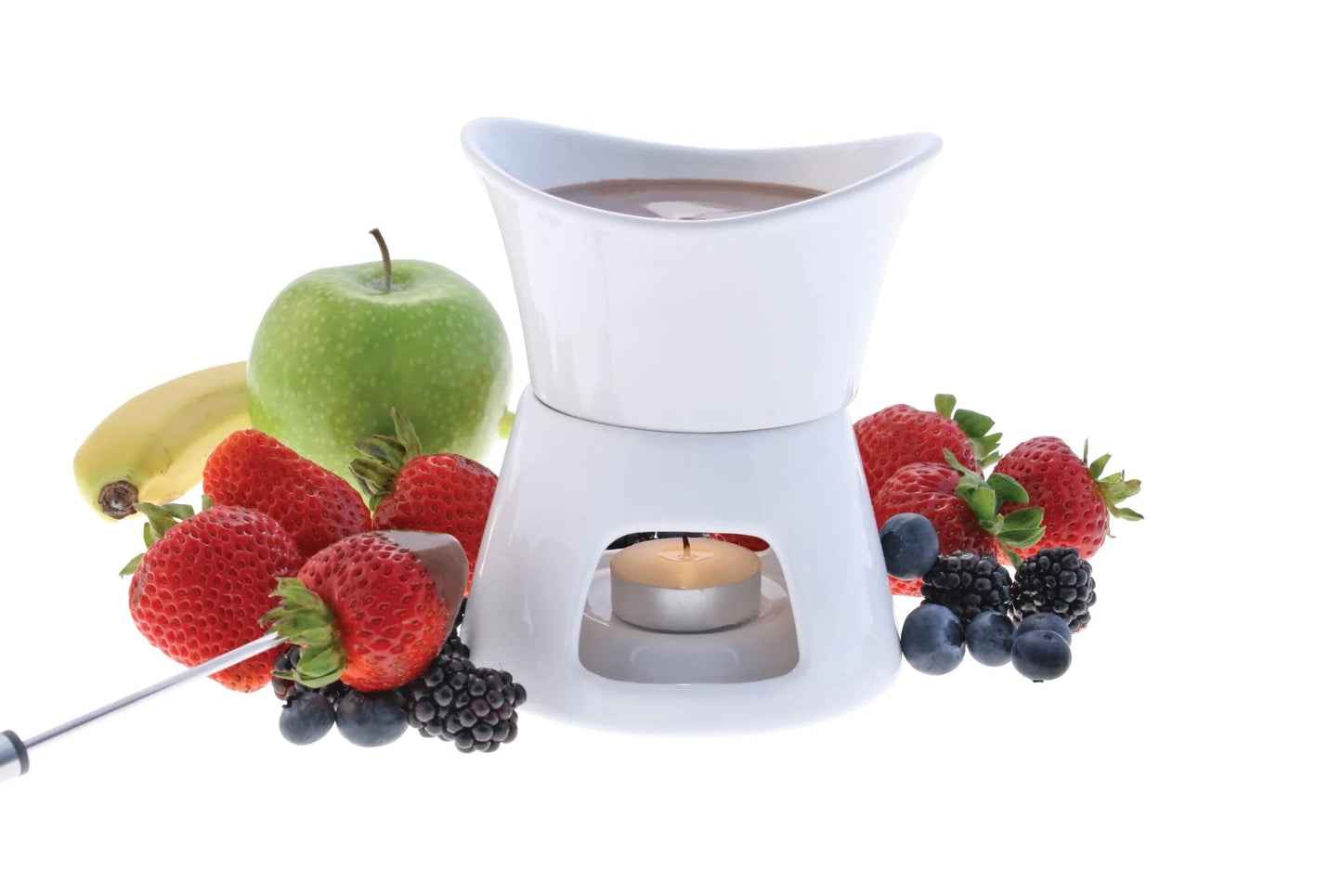 Swissmar F66322 Glow Chocolate Fondue Set, 7 pieces, Ceramic/Stainless steel, White, 280ml, Chocolate Fondue, Tealight heated/microwave and oven safe, Dishwasher safe, Gift Set