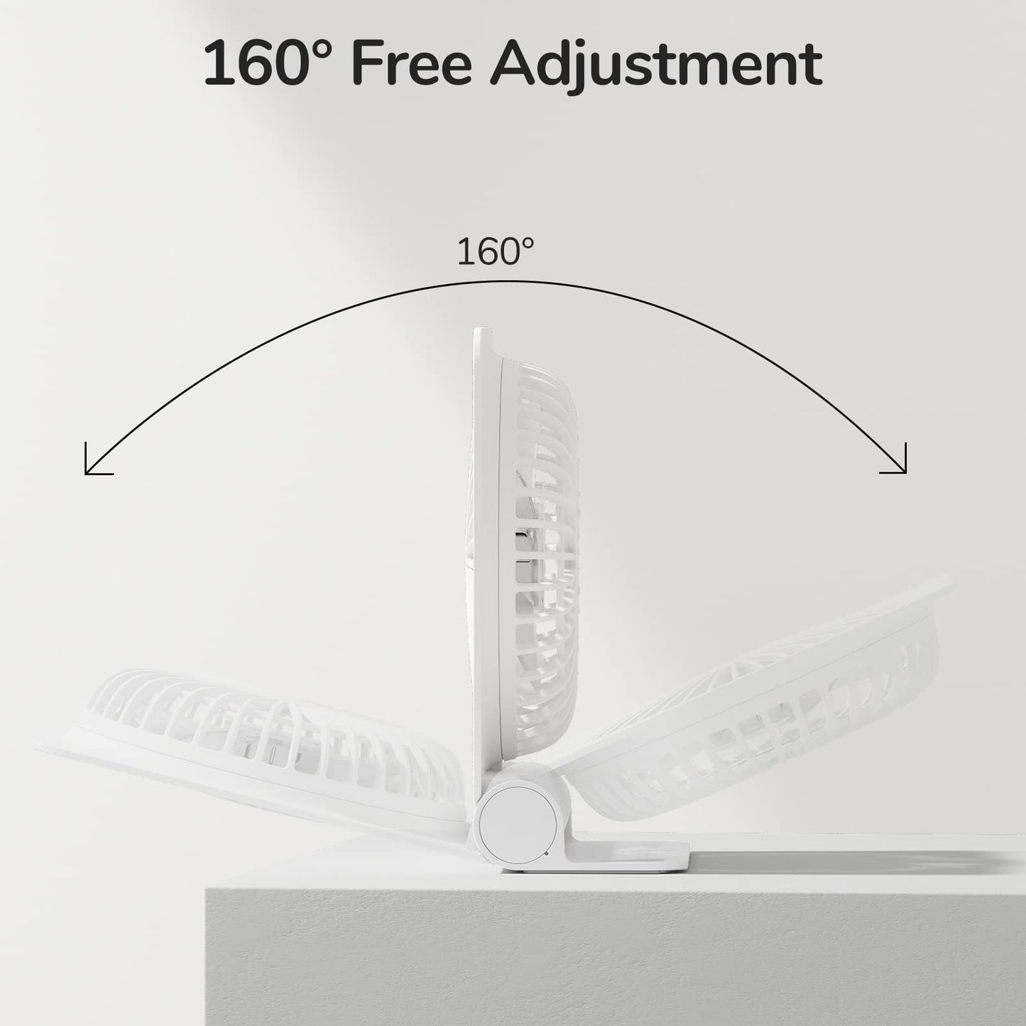 JISULIFE Small Desk Fan, Mini Portable Rechargeable USB Small Fan, 160° Foldable with 4500mAh, Extremely Quiet, 4 Speeds Desk Fan for Office, Home, Camping-White