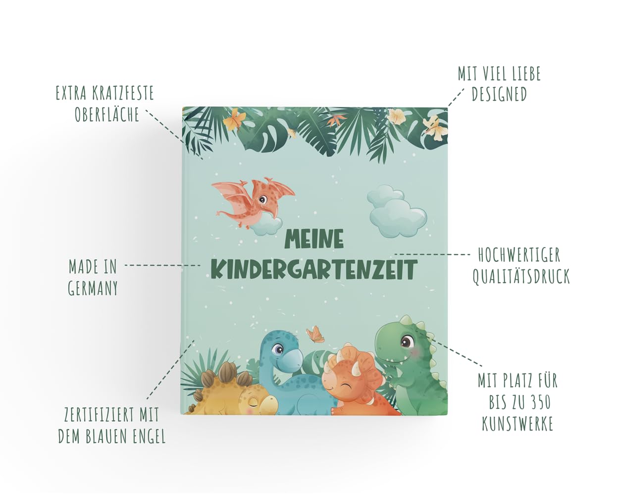 Friendly Fox Dino Binder for Kids, Memories of Kindergarten, My Kindergarten Time DIN A4 Folder for 350 sheets, spine width 5.6 cm