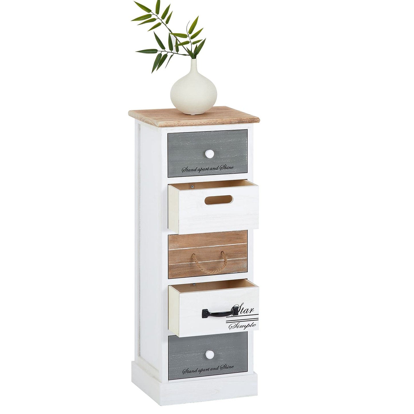 CARO-Möbel chest of drawers Salva drawer cabinet shelf storage shelf in white, shabby chic vintage look, 5 drawers