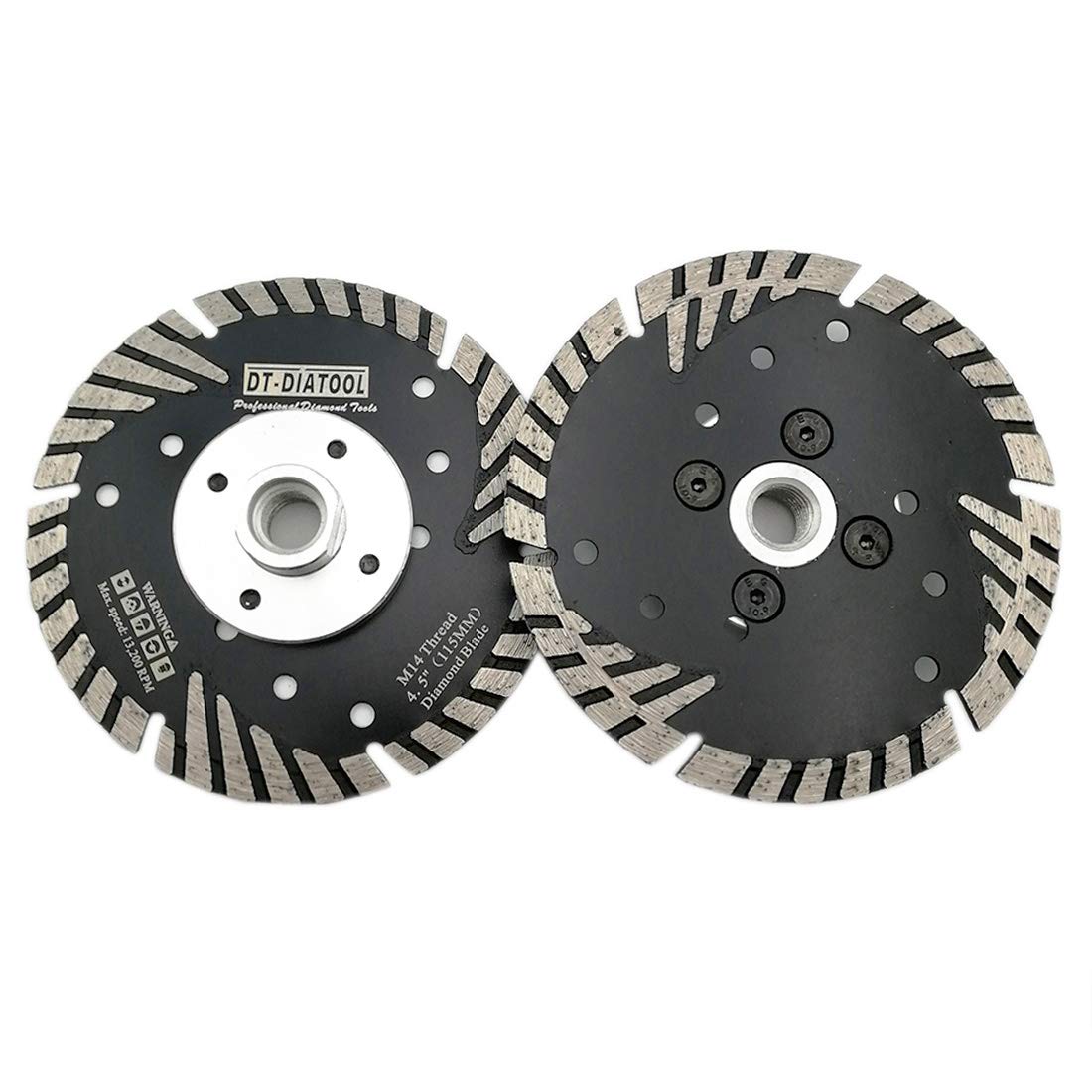 DT-DIATOOL Diamond Cutting Disc 2 pieces 115mm x M14 Turbo Blade with Protective Teeth for Cutting Grinding Granite Marble Concrete Tiles