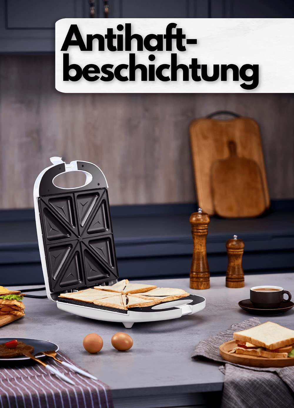 4-Slice Sandwich Maker | 1200 Watts | 8 Sandwich corners | Cool-Touch housing | Non-stick coating | Sandwich toaster | Sandwich Maker | Electric grill | Panini toaster