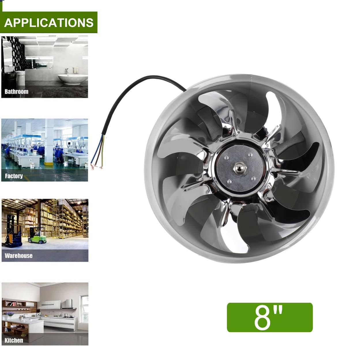 ECUTEE duct fan exhaust fan 8" air supply/exhaust fan 200mm inline duct fan air extractor industrial fan suction low energy consumption for bathroom kitchen white