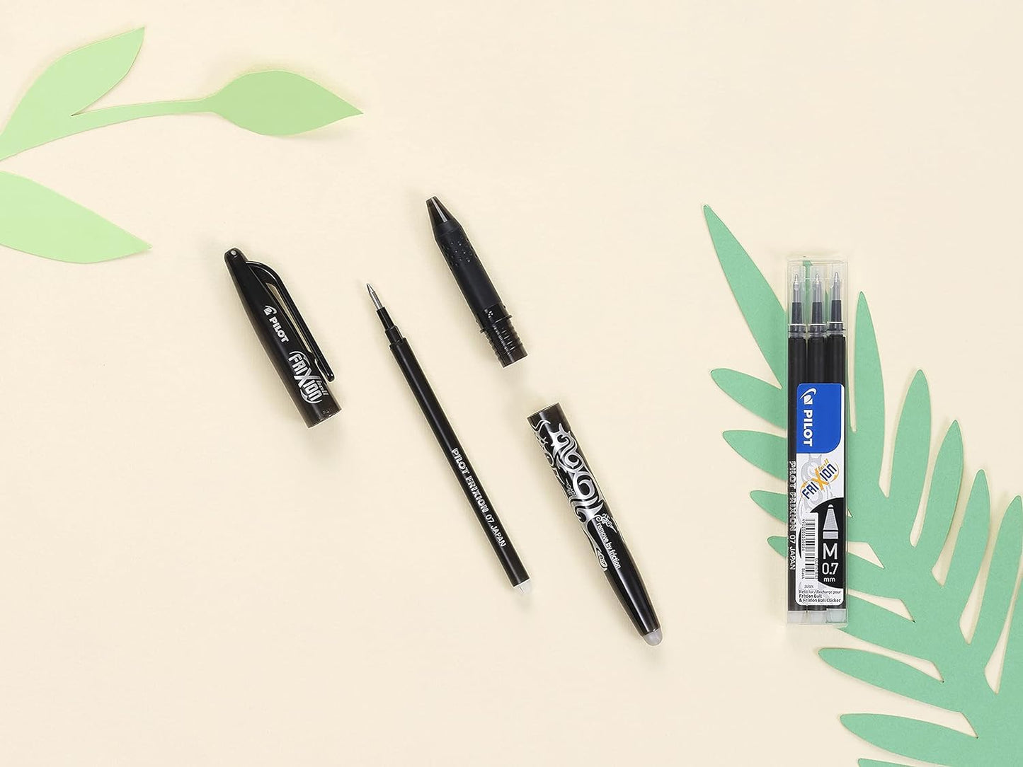 PILOT FriXion Refill 0.7 - 12 pack - Color Black - Refillable FriXion ink cartridges with erasable ink - Compatible with FriXion Ball & FriXion Clicker 0.7 - Medium point - Gel ink rollerball refills