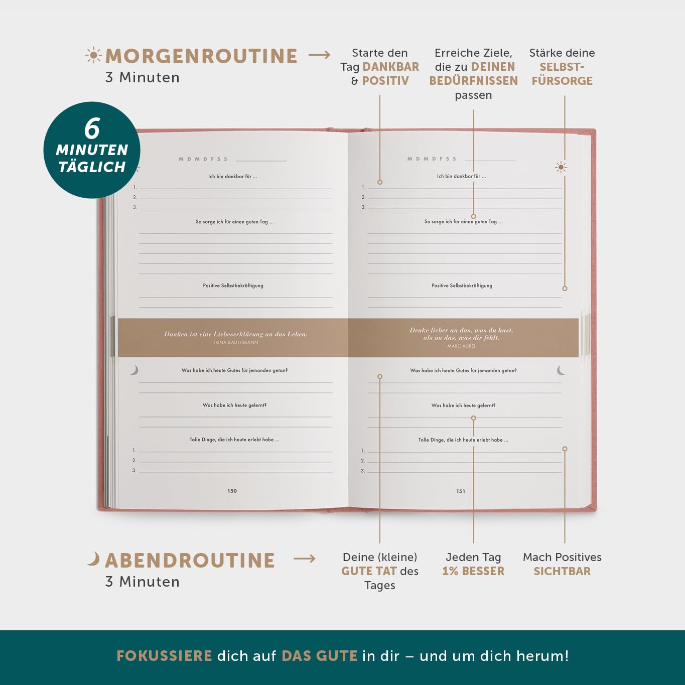6-Minute Diary for Adults 2025 (The Original) - Gratitude Journal, Scientifically Based Journal Book - Mindfulness Diary for More Resilience & Self-Love