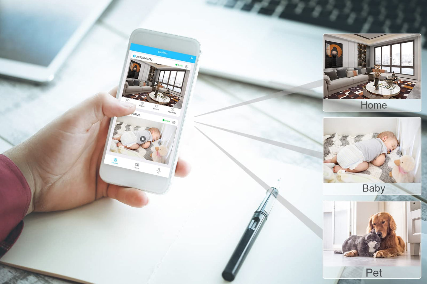 4K mini camera, CUSFLYX Cloud WIFI portable surveillance camera, battery operated, motion detection, IR night vision, nanny pet home office garage, wide angle, easy installation TF card recording.