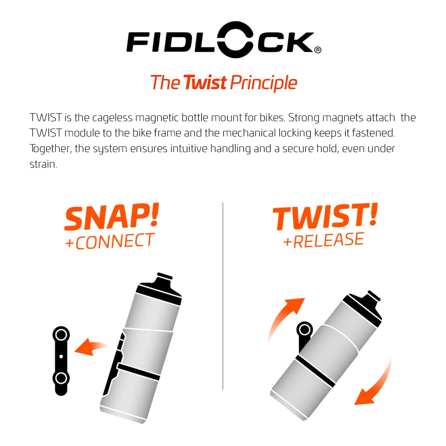 Fidlock Twist Bottle 800 Ml + Bike Base Grey - Innovative magnetic bike bottle incl. 800 ml size - Color Transparent