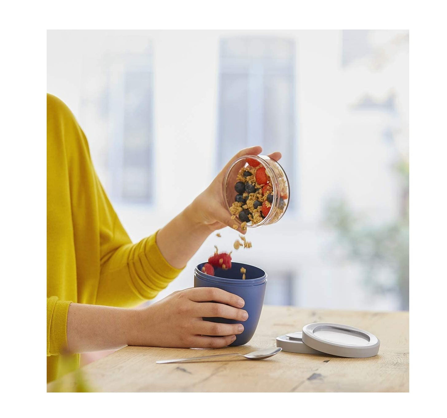 Mepal - Lunchpot Ellipse Duo Pack - Practical cereal cup, yogurt cup, to go cup - suitable for freezer, microwave & dishwasher - 300 & 500 ml - Nordic Blue