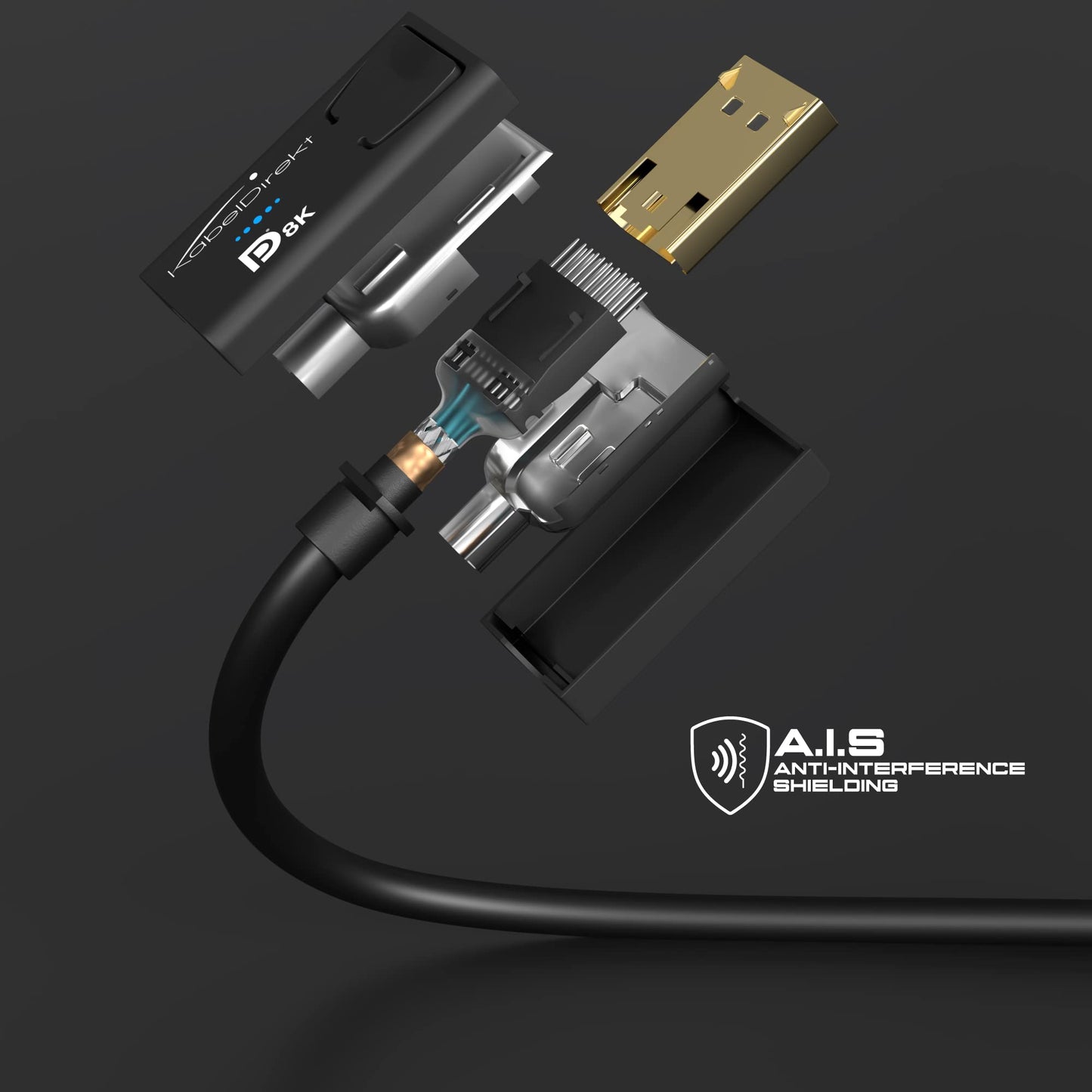KabelDirekt - 8K DisplayPort Cable & DP Cable, with special A.I.S. shielding & official VESA certification - 2m (for DP 1.4 Gaming PC/Laptop/Graphics Card/Monitor with 4K@120Hz, 144Hz/165Hz/240Hz).