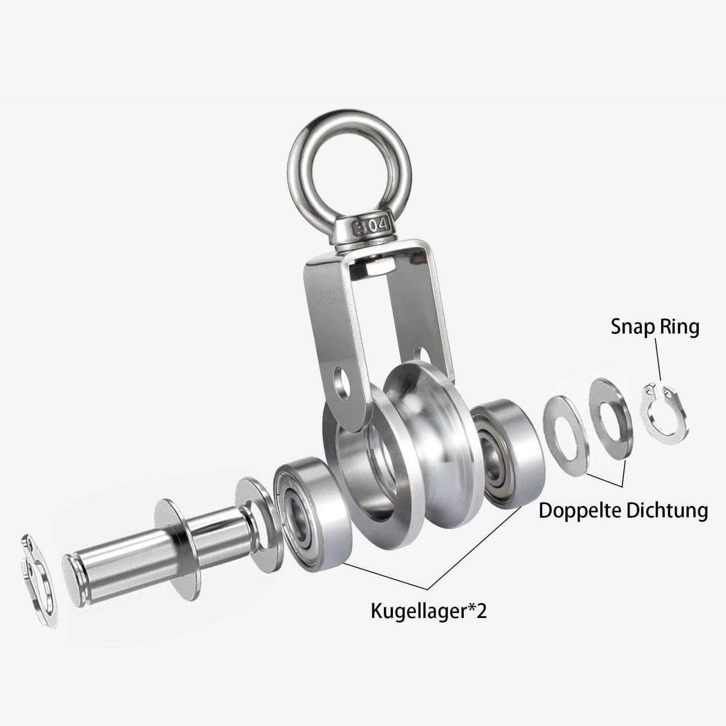 2 pieces of pulley rope, made of stainless steel with 2 ball bearings.