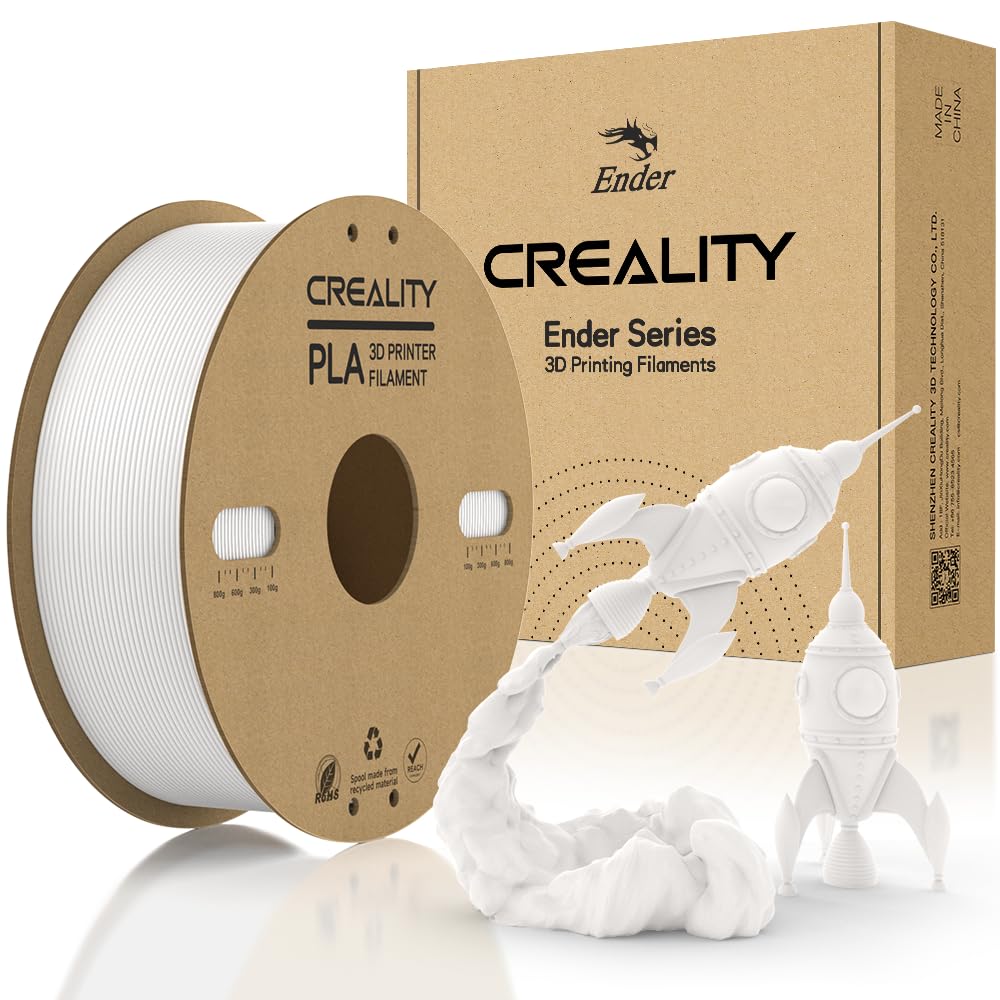 Creality Official PLA 3D Printer Filament 1.75mm, smooth printing, less tangling, with cardboard spool, dimensional accuracy +/- 0.03mm, 1kg/spool, suitable for most FDM 3D printers, white.