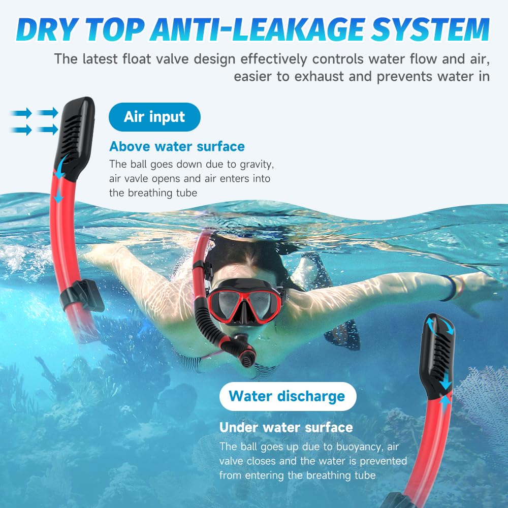 Findway adult snorkel set, snorkel set with diving mask and snorkel, anti-leak & anti-fog & anti-UV tempered glass diving mask for diving, snorkeling, and swimming, for women and men.