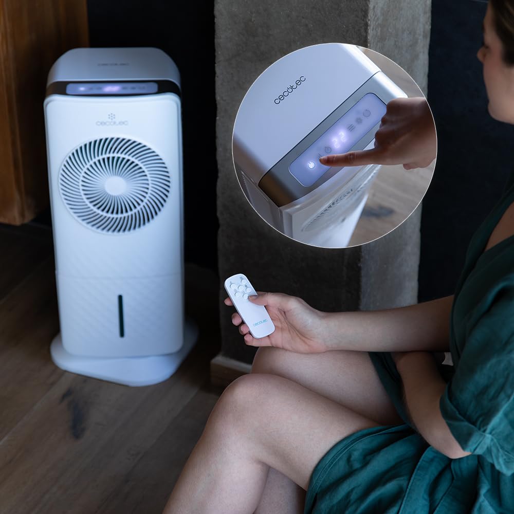 Cecotec - Evaporative cooler with EnergySilence 3500 Cool Compact Smart Control 65W, 3.5L tank, touch control, 3 speeds, 2 modes, 70º oscillation, timer 12h, 2 coolers