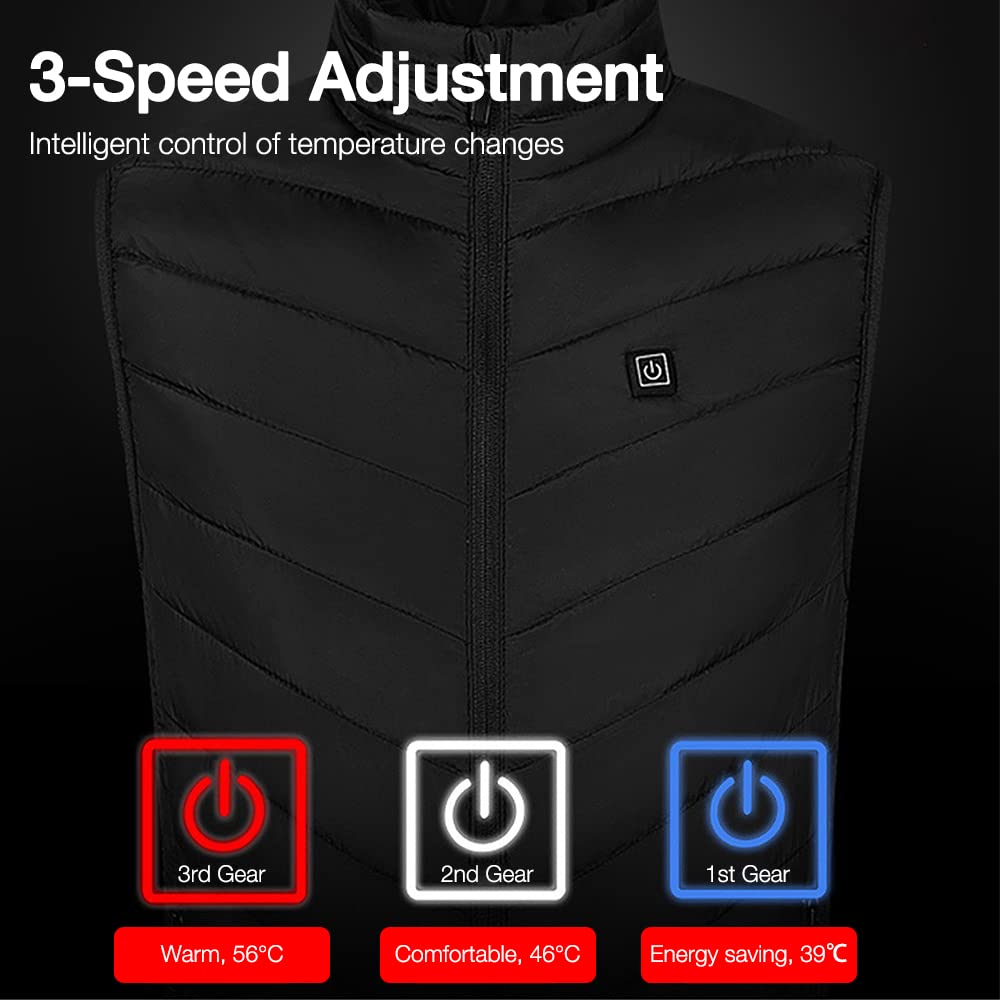 NAVESO Heated Vest, Heated Vest for Men Women, Electric USB Heated Jacket, Heated Vest With 3 Adjustable, Winter Warm Jacket Vest for Outdoor Motorcycle Camping