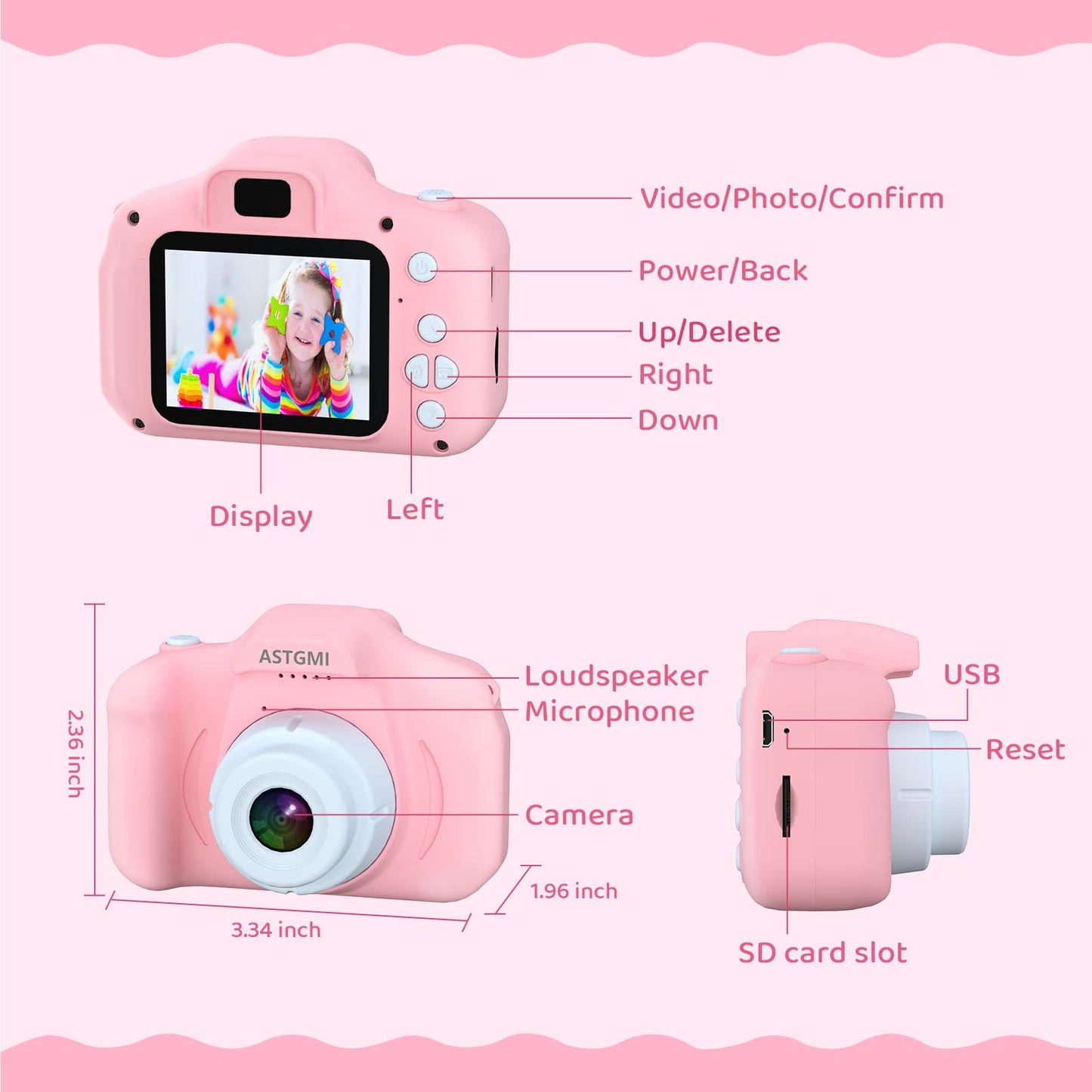 Kids camera, 2.0” display digital camera, gifts for 3-12 year old boys and girls, 1080P HD anti-drop children's camera for birthday and Christmas toy.