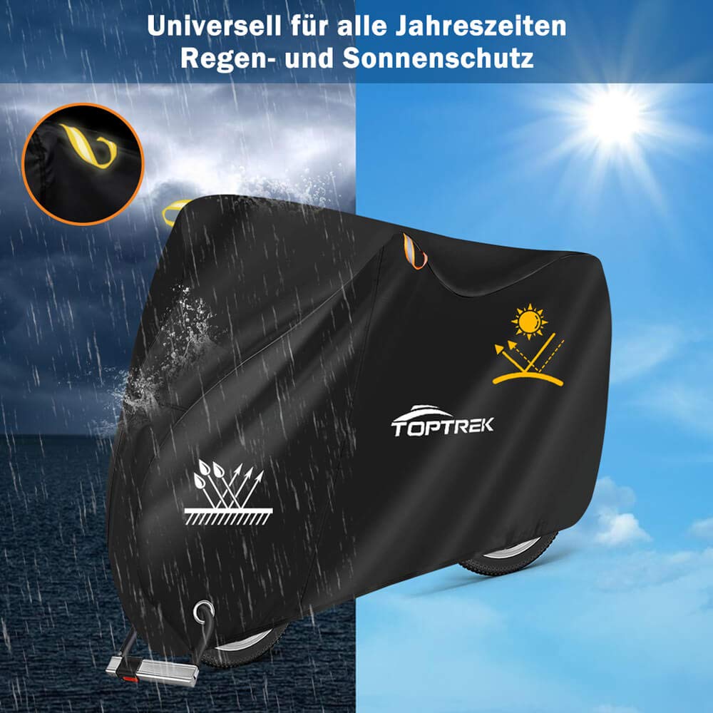 Toptrek bike cover for 3 bikes 210D with seam tape Oxford fabric Waterproof High quality bike garage Outdoor 220 x 120 x 110 cm Tear resistance Sun protection Bike cover with bag