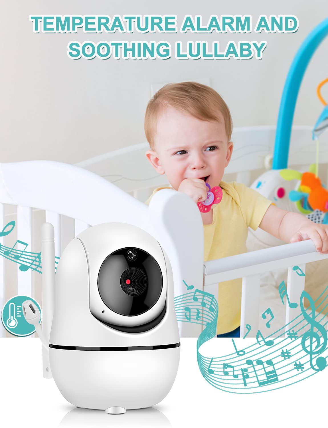 OBVHNUA baby monitor with camera 3.5 inch video baby monitor with LCD screen 355°/120° PTZ ECO mode night vision two-way communication temperature monitoring alarm lullaby