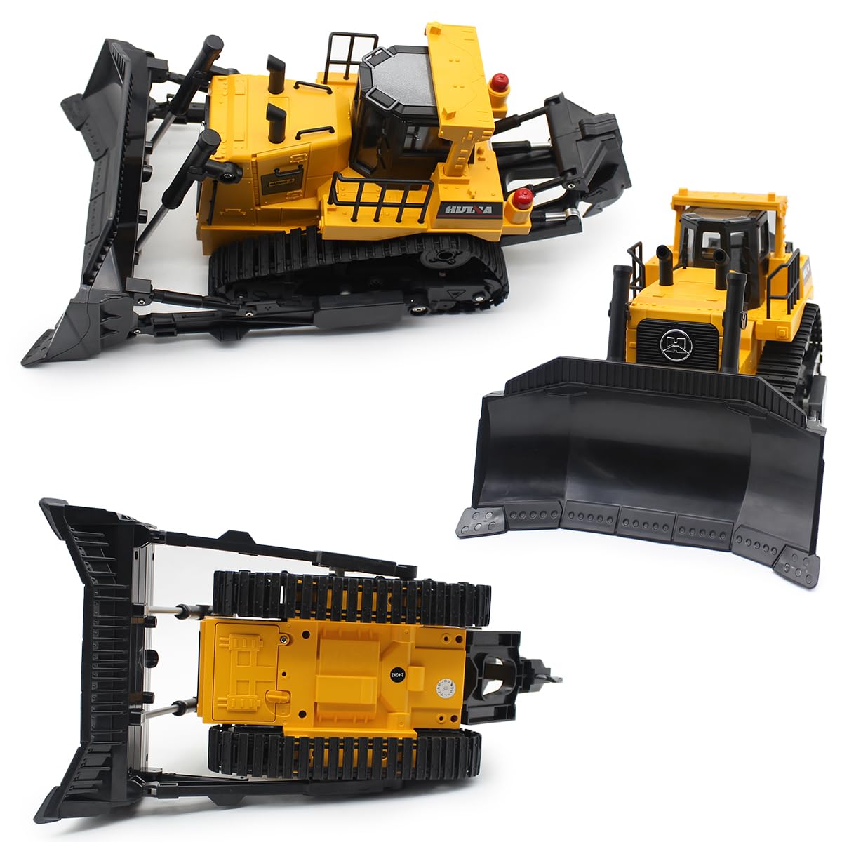 fisca RC Bulldozer, Remote Control 1/16 Fully Functional Construction Vehicle Remote Control Heavy Bulldozer, 2.4 GHz 11-Channel Dozer Front Loader Toy with Light and Sound for Kids
