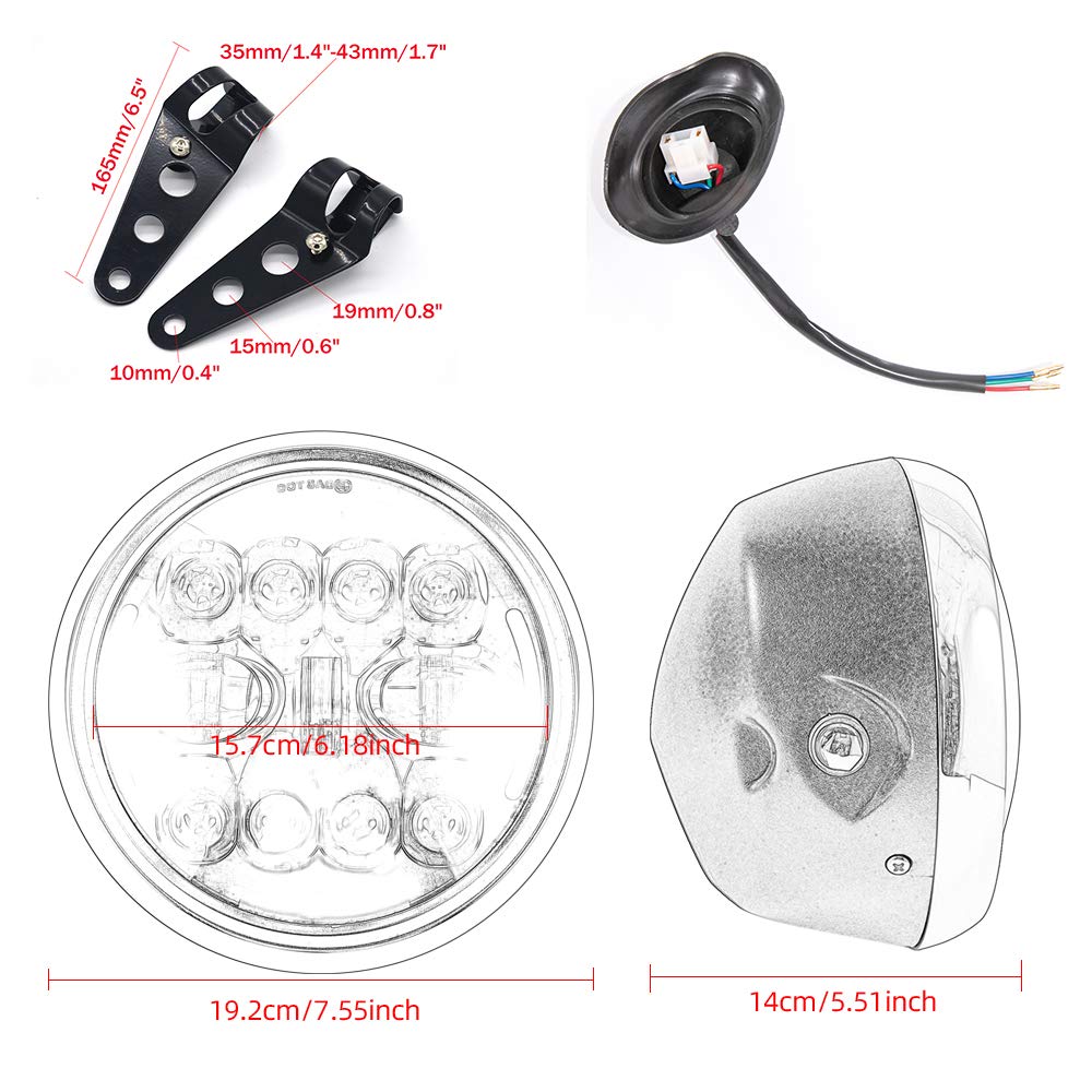 evomosa Motorcycle Headlight LED 7.5 Inch Motorcycle DRL Light Front Headlamp with Bracket (Color 2)