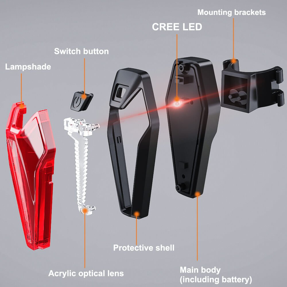 Toptrek Rear Bike Light CREE LED Bicycle Light Taillights USB Rechargeable Battery Waterproof IPX4 for Road Bike MTB (Black)