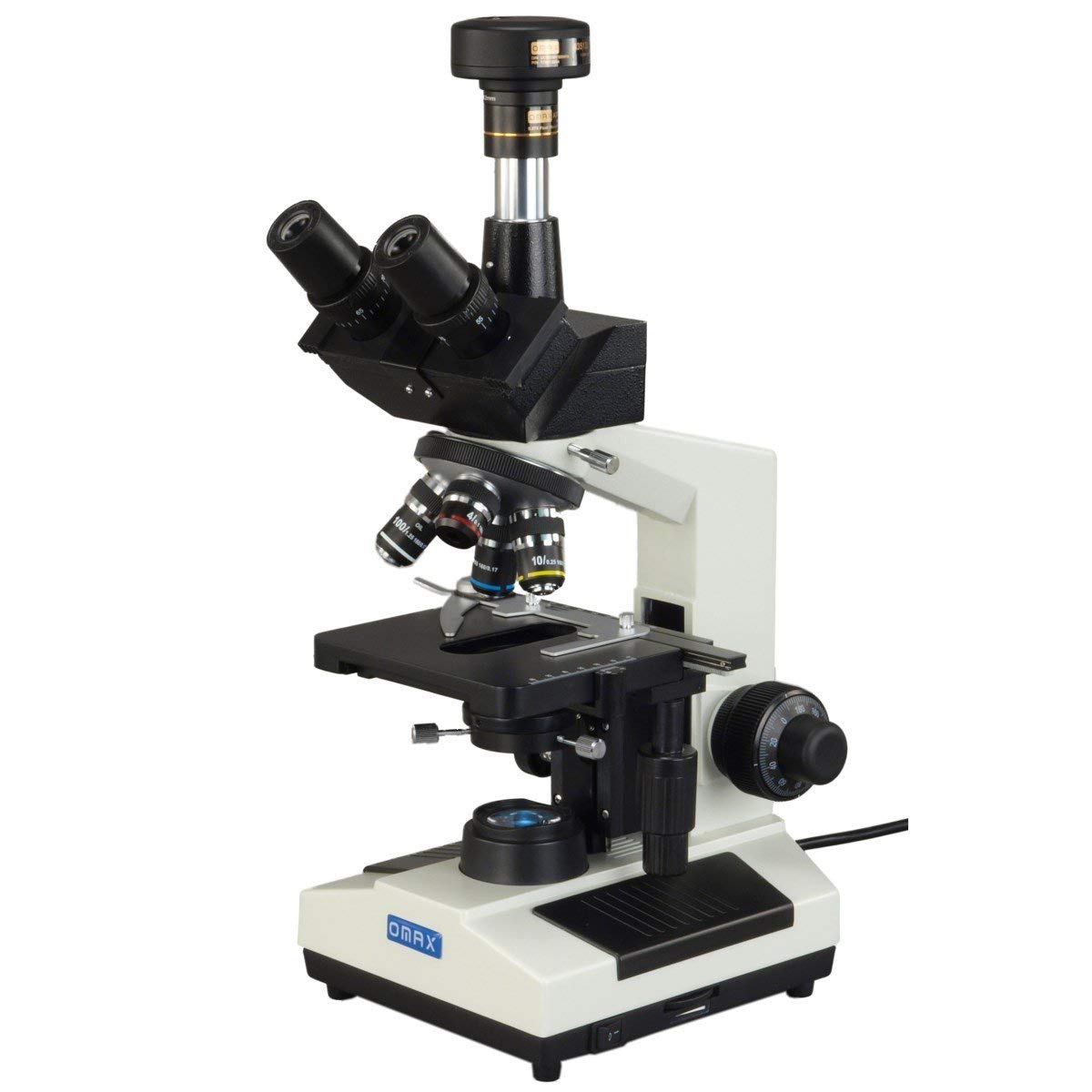AmScope M837ZL-A191BD-C50U OMAX 40X-2500X 5MP Digital Advanced Oil NA1.25 Darkfield Trinocular Compound LED Microscope with 5.0MP Camera with Measurement, Stitching, and Extended Depth of Field.