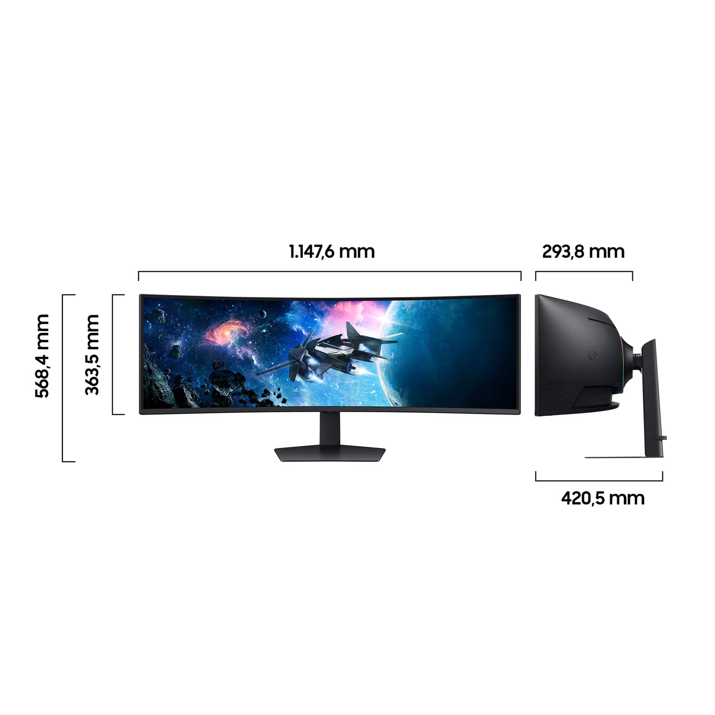 Samsung Odyssey G95C Curved Gaming Monitor, 49 inches, VA panel, 5120 x 1440 pixel resolution, VESA DisplayHDR 1000, HDR10+ Gaming, Freesync Premium Pro, 240Hz refresh rate, 1ms response time (GtG)