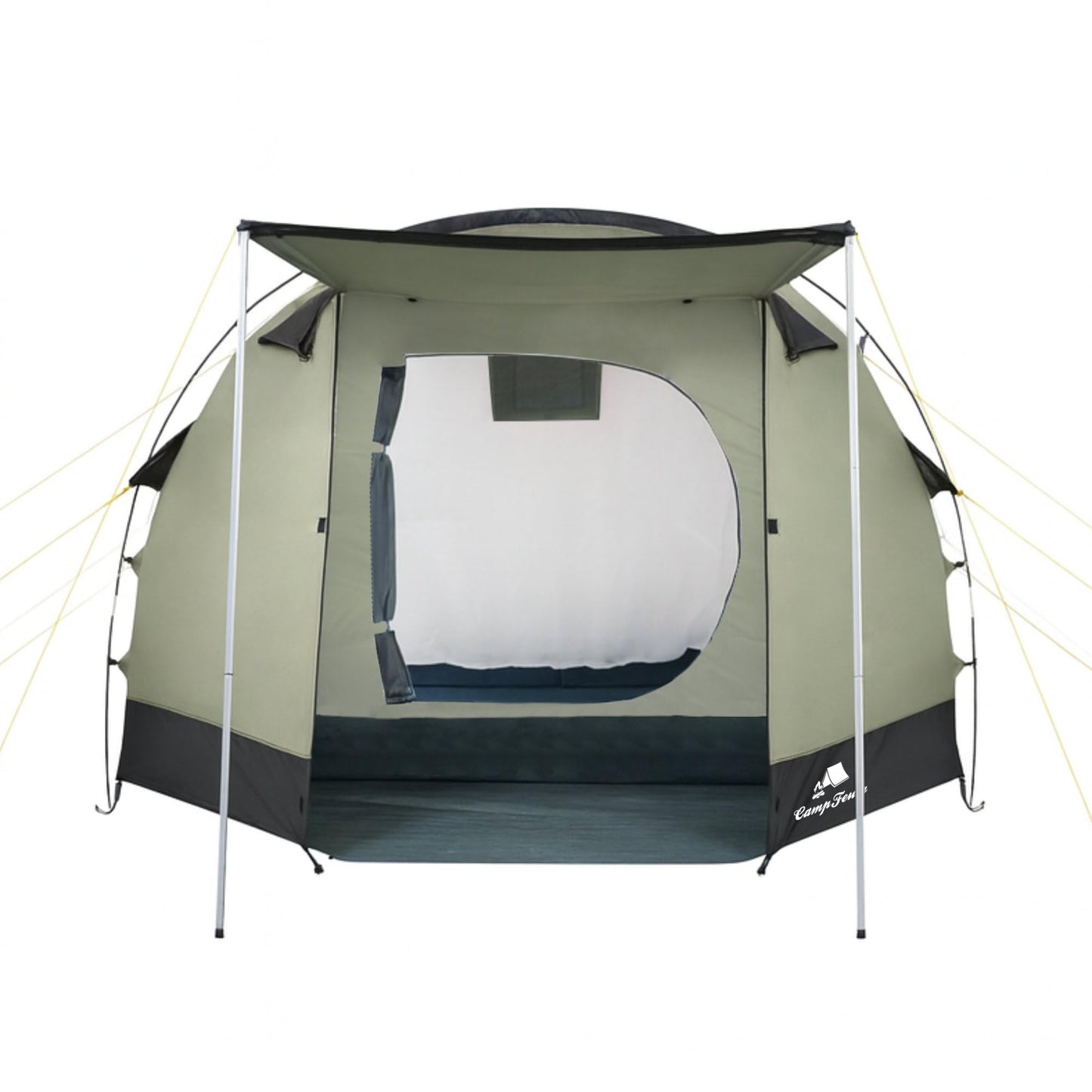 CampFeuer Tent Super+ for 4 persons | Olive green/Black | XXL tunnel tent with 2 entrances and awning, 3000 mm water column | Tent with vestibule and groundsheet, group tent, camping tent family tent