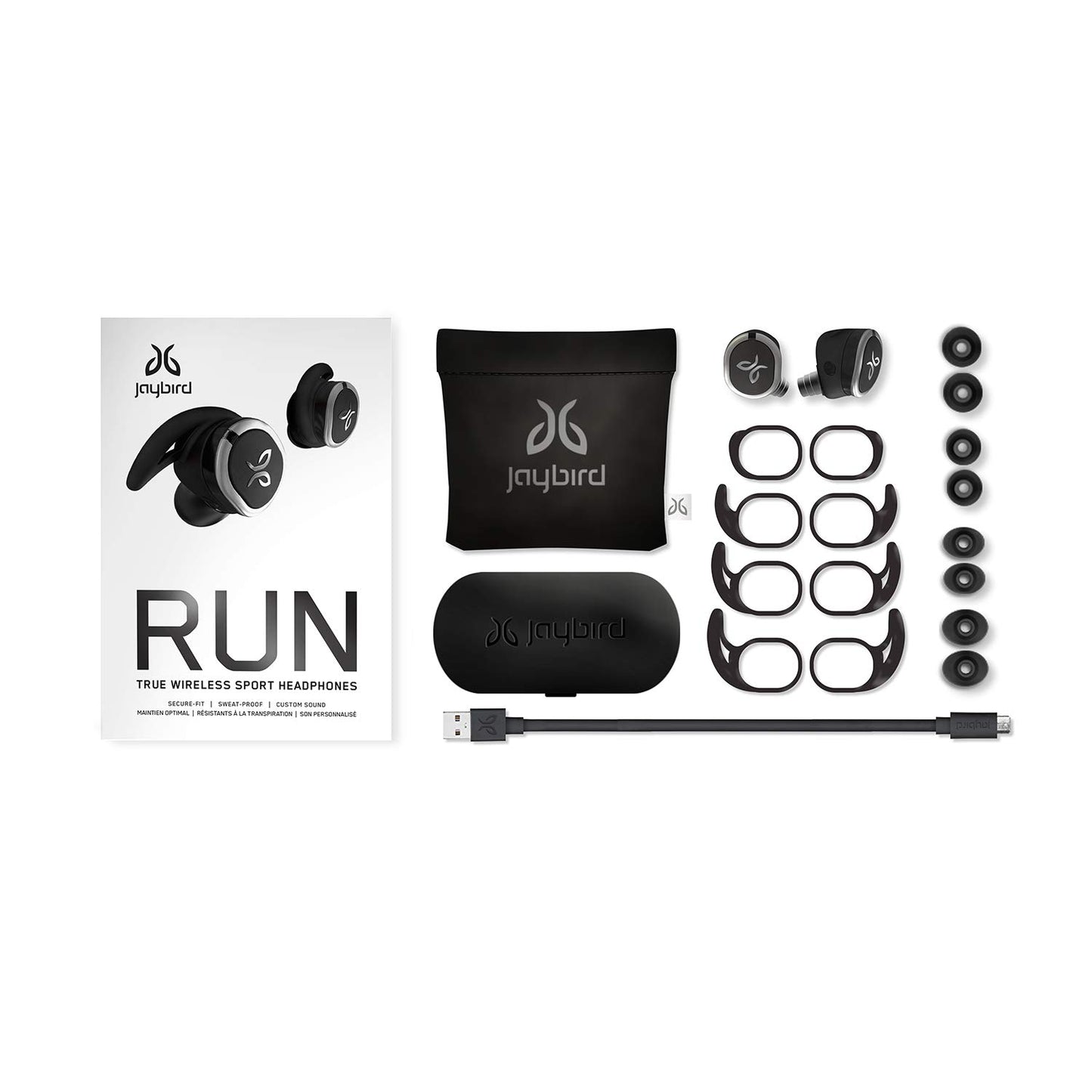 Jaybird Run Wireless In-Ear Headphones, Bluetooth, Sweat-Proof & Waterproof, 12-Hour Battery Life, Sport Fit, for Smartphone/Tablet/iOS/Android - Drift, Black/White