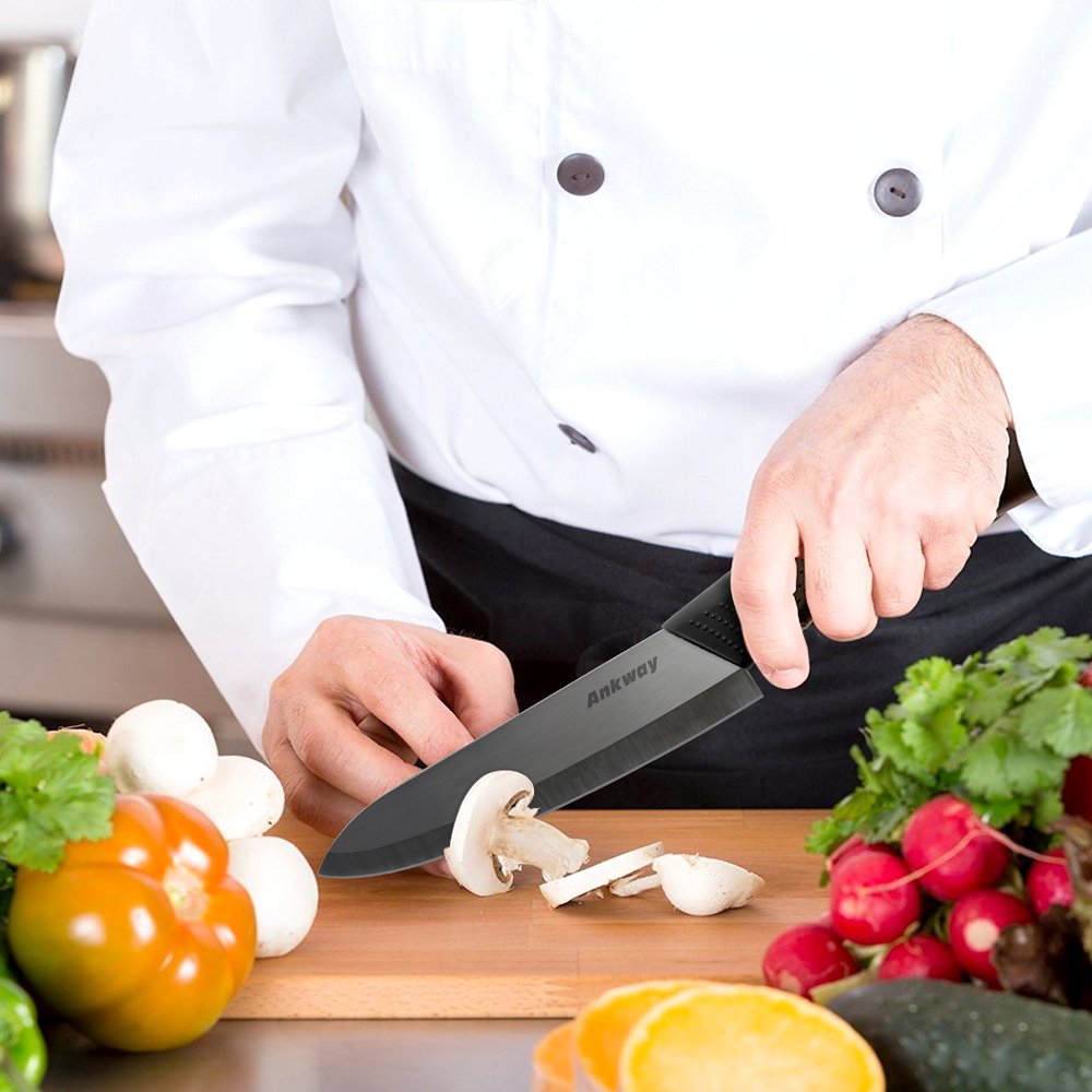 Ankway Ceramic Knife Set with Protective Cover 5 Pieces, 2023 Knife with Peeler Kitchen Knife Set Knife Cutting Knife Chef's Knife Sharp Cake Knife for Meat Fruit Vegetables, Black.