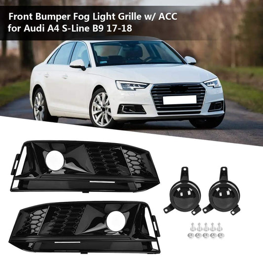 Front fog light grille, pair for honeycomb front fog light grille in S4 style with ACC for A4 B9 S-Line 17-18.