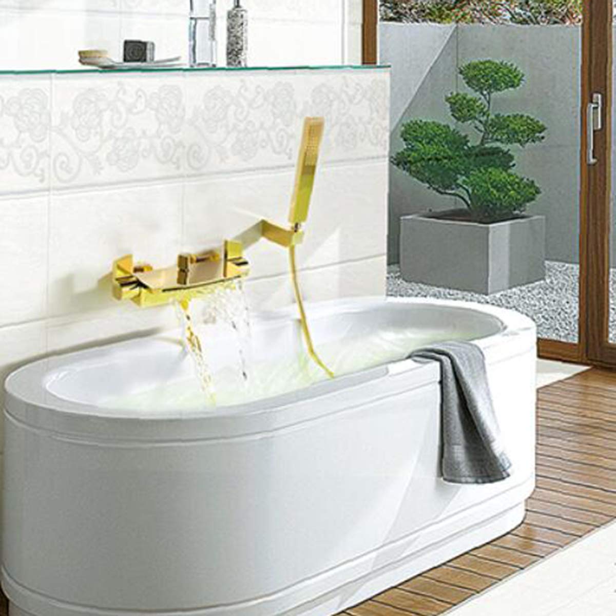 Bathtub faucet waterfall faucet bathtub mixer with shower tub faucet, tub faucet waterfall, bathtub faucet set, brass bathtub faucets (gold)