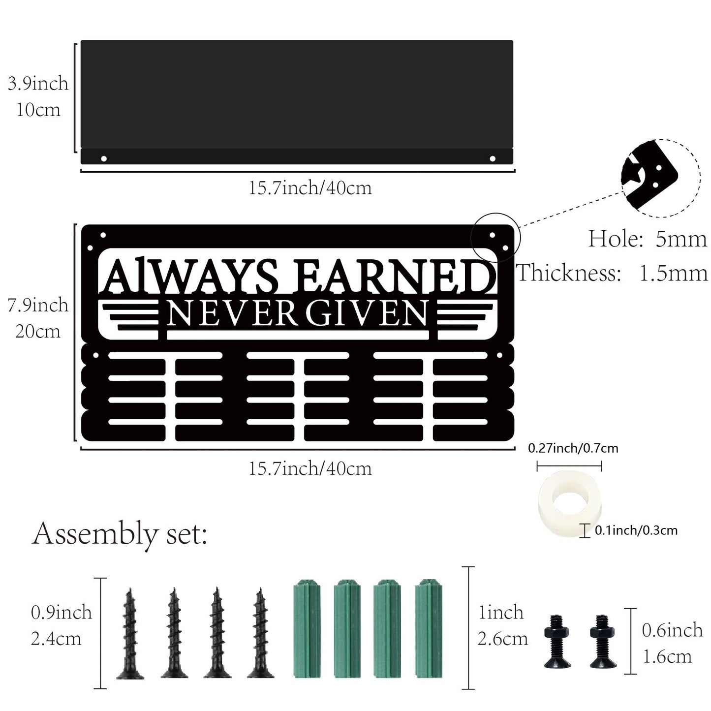 CREATCABIN Medal Trophy Holder Medal Hanger Shelf Stand Sports Wall Mount 70+ Medals For Gymnastics Dance Soccer Running Swimming Awards 40x20cm - Always Earned Never Given