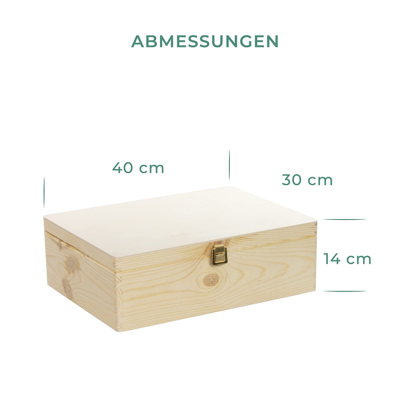 LAUBLUST wooden box with lid & lock - 40x30x14cm, natural - storage box | memory box, FSC® | crafting & gift box