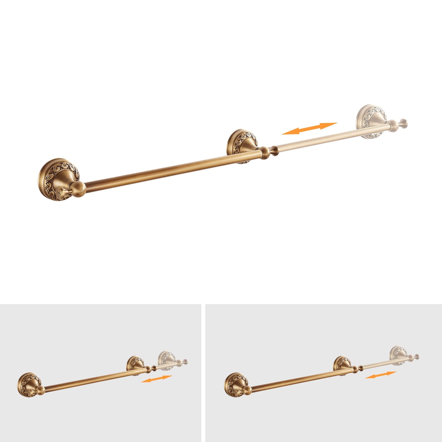 Antique Bronze Bathroom Hardware Set, Adjustable Towel Holder, Toilet Paper Holder, Towel Bar, Hooks, Bathroom Accessory Set Wall Mounted (Carved Pattern)