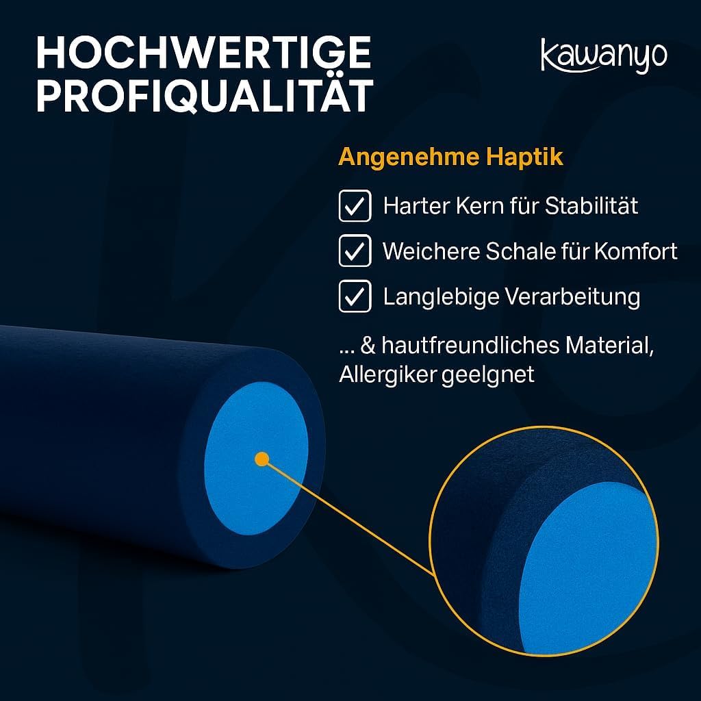 Kawanyo - Pilates roller 90 cm for stability & balance exercises - training aid for Pilates - foam roller for yoga, fitness, gymnastics, rehab & therapy - Dark Edition